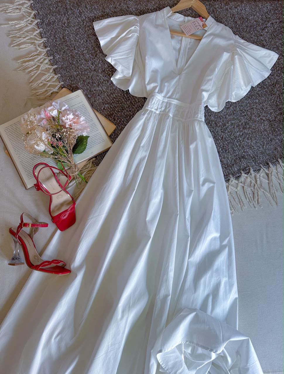 Vestido Blanco Chicways Largo Manga Corta 